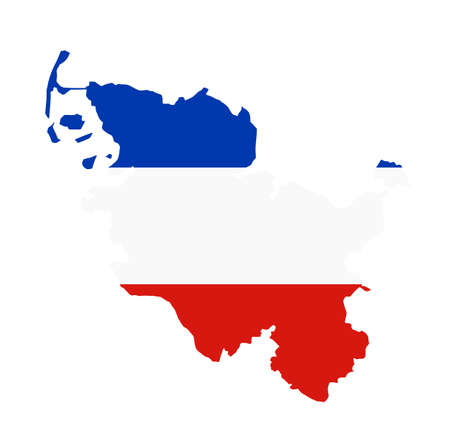 Schleswig-Holstein vector map silhouette illustration isolated on background. Province in Germany. Schleswig-Holstein flag over map, German territory.のイラスト素材