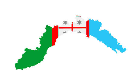 Liguria map flag with coat of arms vector illustration, province in Italy. Italian region symbol, ligurian flag.のイラスト素材