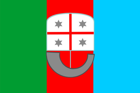 Liguria flag with coat of arms vector illustration, province in Italy. Italian region symbol, ligurian flag.のイラスト素材