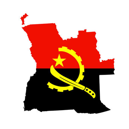 Republic of Angola map flag vector silhouette illustration isolated on white background. National symbol flag of Angola over map.のイラスト素材