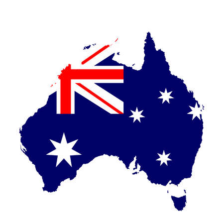 Australian map flag vector silhouette illustration isolated on white background. Flag of Australia over map. Continent symbol.のイラスト素材