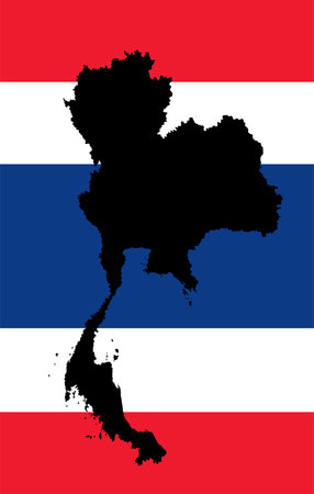 Thailand map and flag vector silhouette illustration isolated on background. National symbol with borders of country in Asia.のイラスト素材