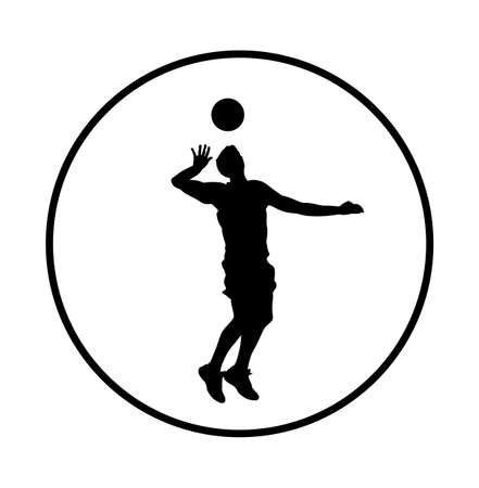 Volleyball player vector silhouette illustration isolated on white background. Volleyball boy in action. Summer time enjoying on sand. Man sport activity. Active life style. Outdoor fun with ball.のイラスト素材