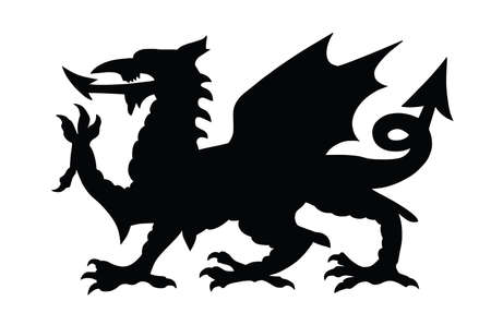 Wales coat of arms dragon silhouette, seal, national emblem, isolated on white background. Vector Coat of arms of Wales.のイラスト素材