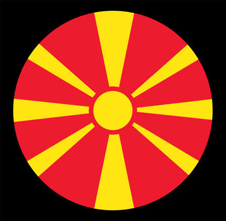North Macedonia vector flag badge illustration. Macedonian flag circle banner vector. Republic of former Yugoslavia. Balkan country.のイラスト素材