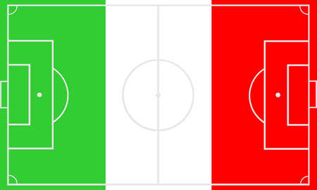 Italy flag over football soccer field vector illustration. Coach table for tactic presentation for players. Sport strategy view. Italian fan supporters national symbol.のイラスト素材