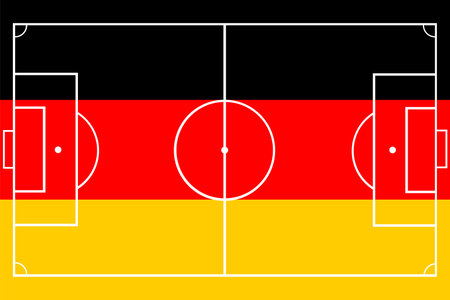 Germany flag over football soccer field vector illustration. Coach table for tactic presentation for players. Sport strategy view. German fan supporters national symbol.のイラスト素材