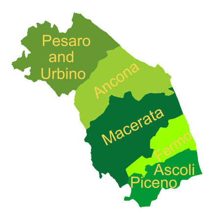 Marche map vector silhouette illustration. Italy province with separated territory illustration isolated on white background. Italian region.のイラスト素材