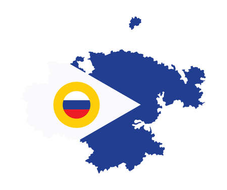 Chukotka people republic map and flag vector illustration. Russian federation republic territory. Land part of Far Eastern Federal District Russia.のイラスト素材