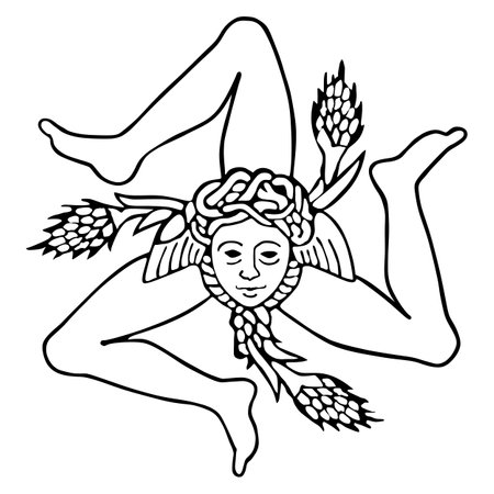 Sicily sign vector contour line silhouette illustration. Coat of arms of Sicily, seal, emblem.  Island in Italy.のイラスト素材