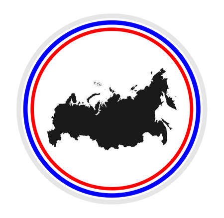 Russia vector map silhouette illustration and circle vector flag isolated on background. Russia vector high detailed illustration.のイラスト素材