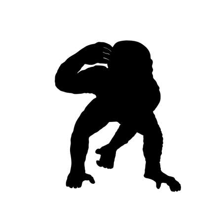 Chimpanzee monkey vector silhouette illustration isolated on white background. Monkey symbol.のイラスト素材
