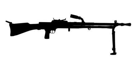 Machine gun vector silhouette illustration isolated on white background. Deadly powerful army weapon. Military rifle symbol.のイラスト素材