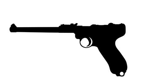 Vintage pistol Luger Parabellum P 08 gun vector silhouette illustration isolated on white background. WW2 Germany officers personal weapon. Military war operation in Second War symbol.のイラスト素材