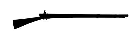 Old flintlock rifle vector silhouette illustration isolated on white background. Rustic vintage gun...
