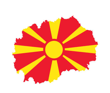 North Macedonia vector map flag silhouette illustration isolated on white background. North Macedonia flag over map, national symbol. Republic of former Yugoslavia. Balkan country.のイラスト素材
