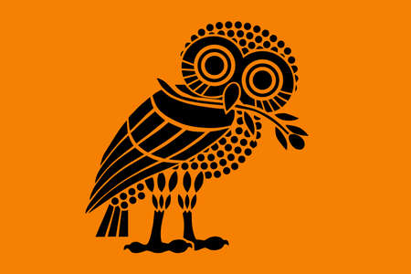 Ancient flag of Athens polis vector silhouette illustration. City state symbol in ancient Greece. Owl of Athena, patron of Athens.のイラスト素材