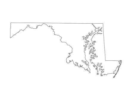 Blank Maryland State vector map silhouette illustration isolated on white background. High detailed illustration. United state of America Empty country. Maryland map county bordersのイラスト素材