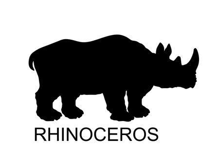 Rhinoceros vector silhouette illustration isolated on white background. Rhino, animal from Africa. Powerful beast shape shadow symbol.のイラスト素材