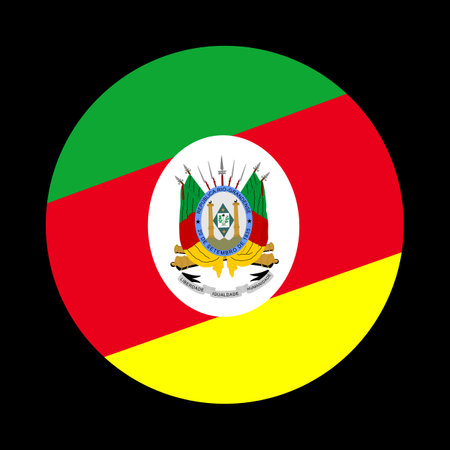 Circle badge Rio Grande do Sul flag vector illustration isolated on black background. State in Brazil. South America region national symbol. Patriotic emblem.のイラスト素材