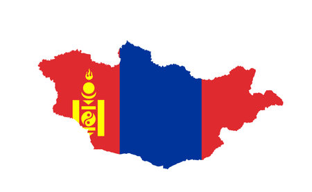 Mongolia vector map and vector flag high detailed silhouette illustration isolated on white background. Mongolia map flag national symbol. Country in Asia.のイラスト素材