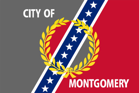 City Montgomery flag vector illustration isolated on background. Capital town in Alabama. USA city symbol. United States of America town emblem. Montgomery City emblem banner.のイラスト素材