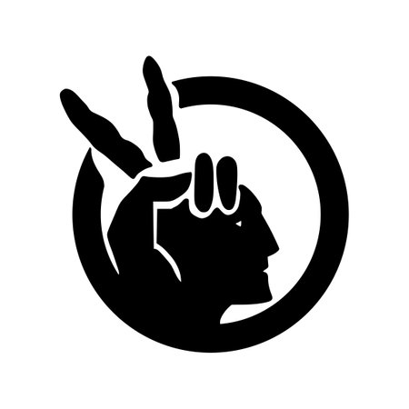 Circle badge American Indian people movement flag vector silhouette isolated. Indigenous native tribes community. Button Indian symbol banner emblem. Pride  aboriginal in Americaのイラスト素材