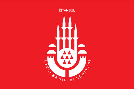 City flag of Istanbul vector illustration isolated. Turkey, coat of arms of flag Istanbul town. Costantinopole former historic name.のイラスト素材