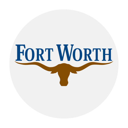 Circle badge City Forth Worth flag vector illustration isolated. Town in Texas State. USA city symbol. United States of America city emblem. Button round Forth Worth town banner.のイラスト素材