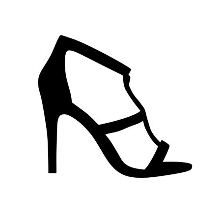 Elegant woman shoe vector silhouette illustration isolated on white background. Modern female shoes with heels shape shadow.のイラスト素材