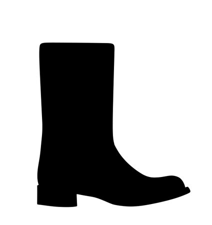 Black boot vector silhouette illustration isolated on white background. Fashion footwear. Industrial equipment in working process. Foot wear for hunting and outdoor activity rainのイラスト素材