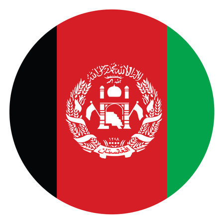 Circle badge Afghanistan flag button vector illustration isolated. Patriotic sign. State in Asia. Emblem Afghanistan roundel flag banner.のイラスト素材