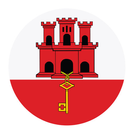 Circle badge Gibraltar flag button vector illustration isolated. Europe state. Gibraltar national symbol. Patriotic roundel Gibraltar flag emblem banner.のイラスト素材