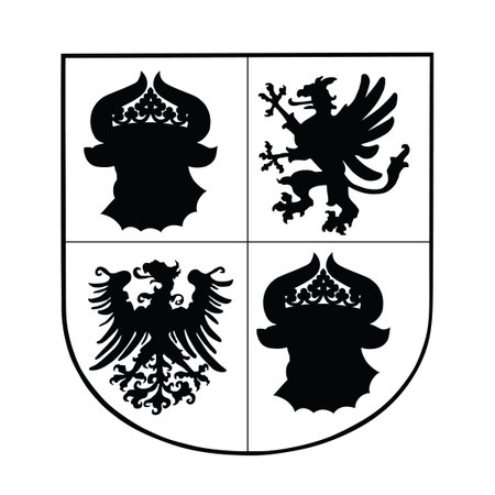 badge Mecklenburg Vorpommern coat of arms silhouette vector illustration. Heraldic Mecklenburg Western Pomerania COA emblem banner. Germany province state national symbol shapeのイラスト素材