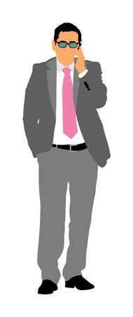 Businessman with mobile phone talk vector illustration isolated. Handsome man suite tie. Elegant male busy manager. Yuppie appoints meeting client office. Contract business deal.のイラスト素材