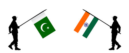 Enemy army conflict Pakistan soldier flag against India warrior flag vector silhouette illustration...