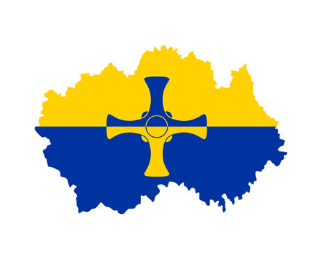 County Durham map flag vector silhouette illustration isolated. Territory North East England region, Great Britain, United Kingdom. Province map shape shadow. Durham flag emblemのイラスト素材