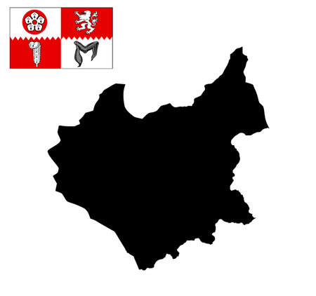 Leicestershire map vector silhouette illustration isolated. Territory in East Midlands region, England county, Great Britain, United Kingdom. Leicestershire flag emblem banner.のイラスト素材
