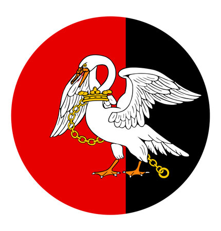 Circle badge Buckinghamshire flag county vector illustration isolated. Territory South East England region, Great Britain, UK. Roundel button Buckinghamshire flag emblem bannerのイラスト素材