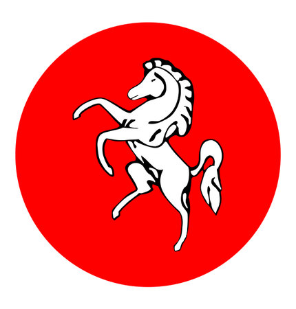 Circle badge county Kent flag vector illustration isolated. Territory in South East England, Great Britain, UK. England province button roundel Kent flag emblem banner patrioticのイラスト素材