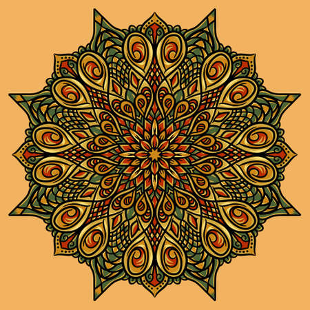 Vector hand drawn mandala illustration. Colorful detailed mandala ornament.のイラスト素材