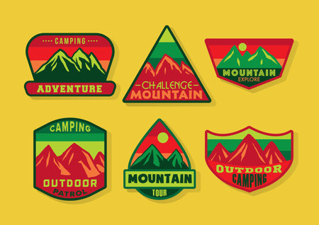 Adventure camping patch design set packのイラスト素材