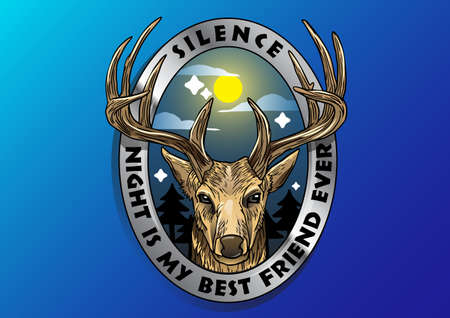 Nocturnal deer sticker patch designのイラスト素材