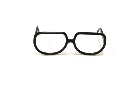 Black plastic glasses on white backgroundの写真素材
