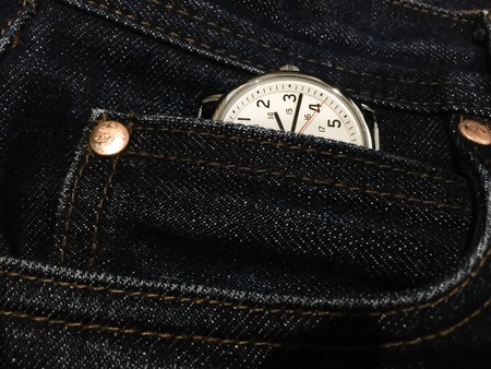 watch in the pocket jeansの写真素材