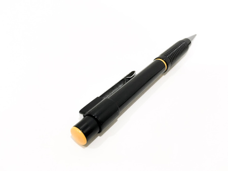 two tone of black and orange aluminium clutch-type pencil on white backgroundの写真素材