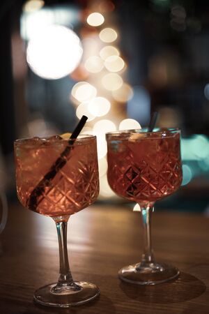 nice cocktails on the wooden table