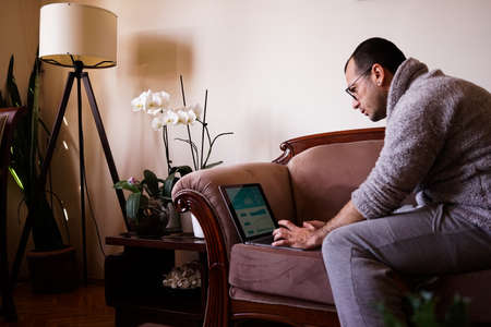 young man working home office.のeditorial素材