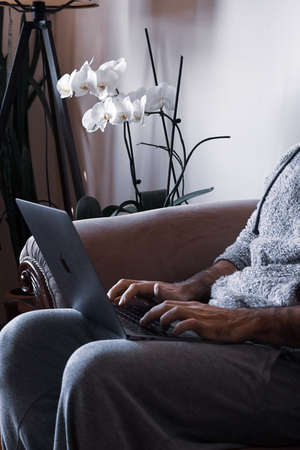 young man working home officeのeditorial素材