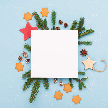 Christmas or New Year winter holiday card. Christmas zero waste concept. Festive Xmas decorations,...